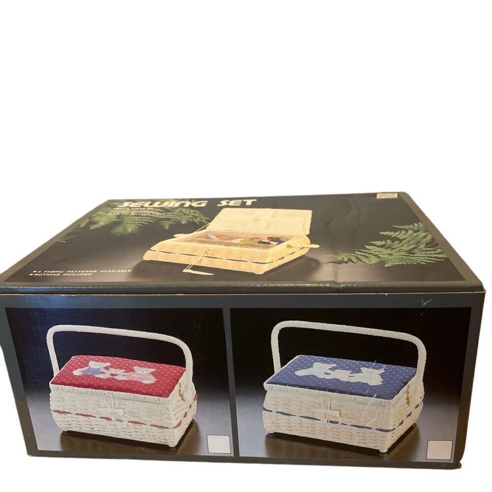Vintage Sewing Set Basket with notions New in Box